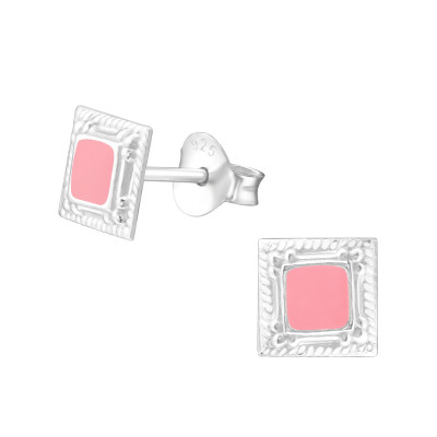 Square Sterling Silver Ear Studs with Epoxy